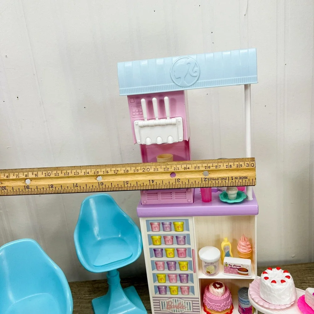 Barbie Sweet Shop Playset Ice Cream Counter Chairs Cake Accessories Lot